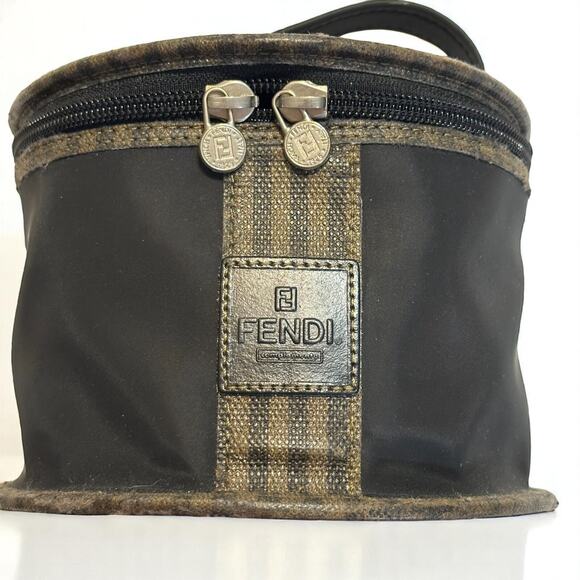 Fendi Complemento Cosmetics Bag Case Black Nylon Pequin Striped w/Comb & Mirror - Picture 1 of 12